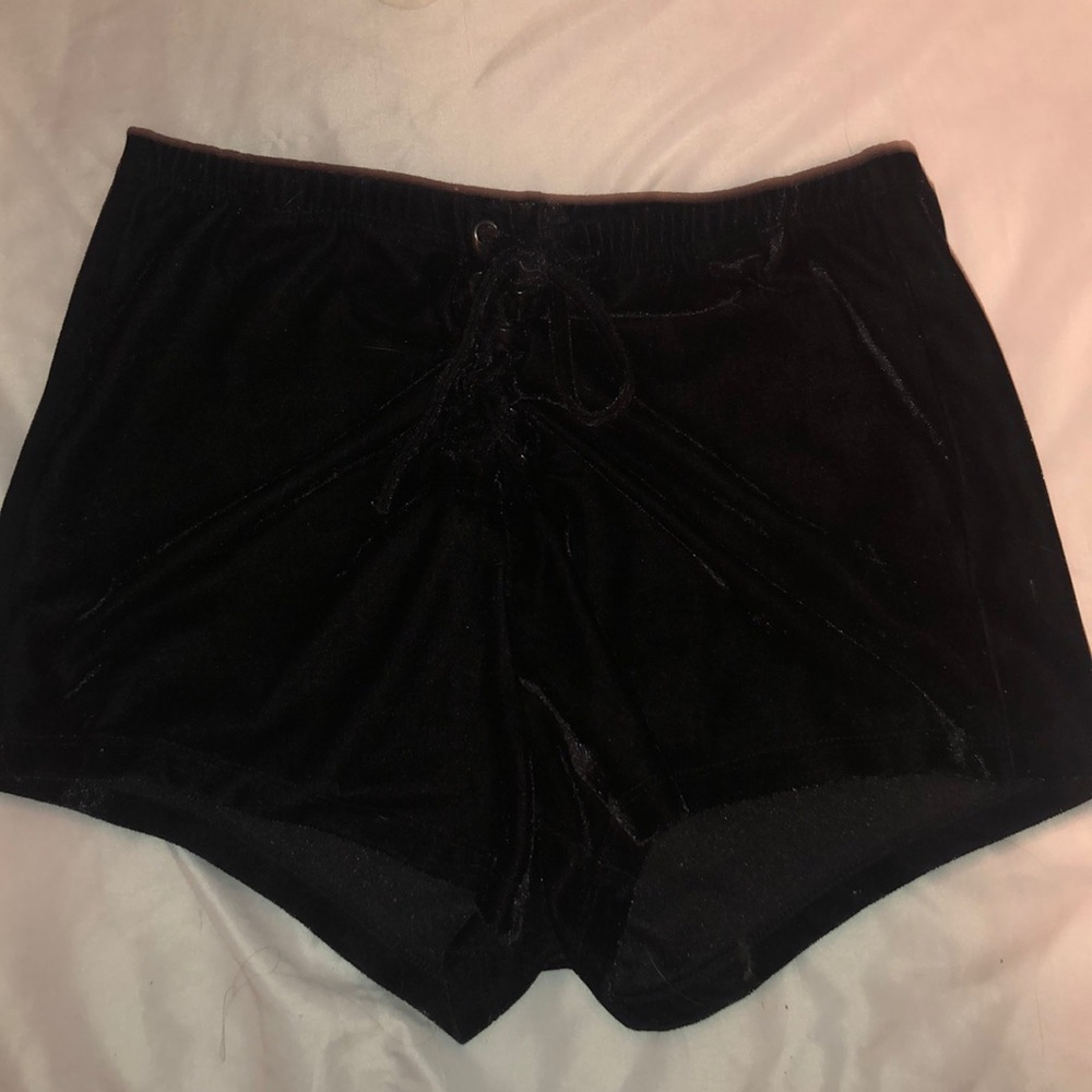 Black velvet tie up shorts